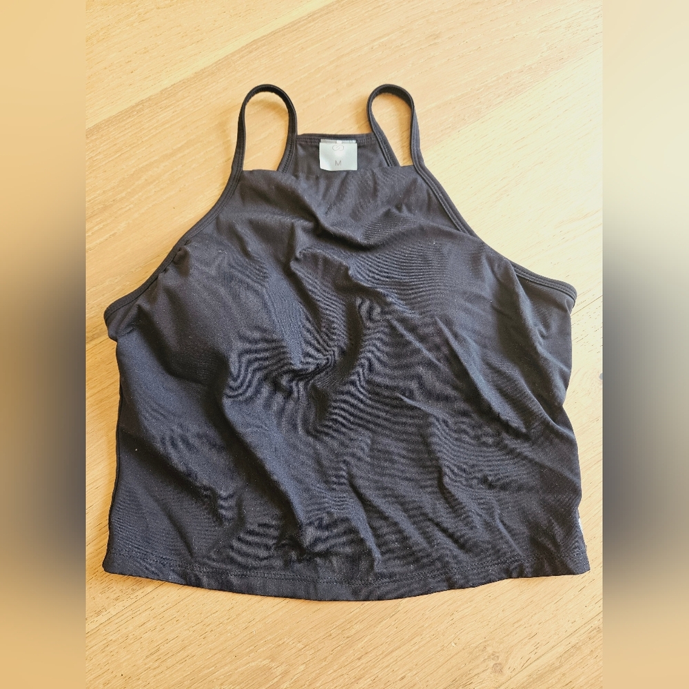 Calia Cropped Square Neck Tank, Black, Size Medium